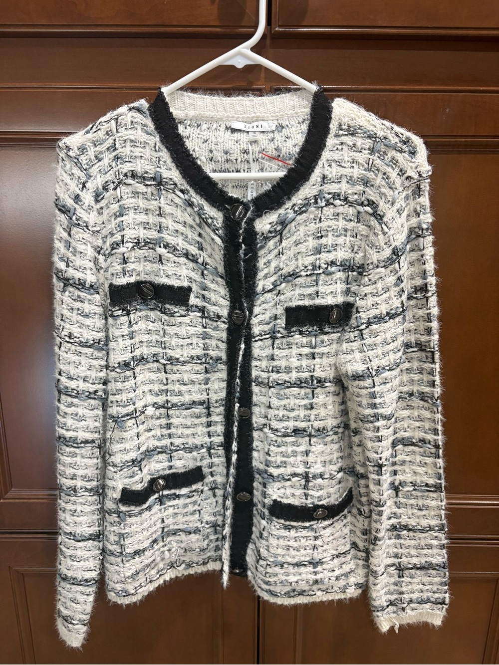 Sioni Black & White Tweed-Style Bouclé Jacket